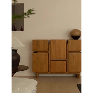 Wabi Sabi Style Solid Wood <b>Sideboard</b> 110x38x91 Cm Storage Living Room Cabinet Japanese Retro Design Tea Cabinet - Product Image 1