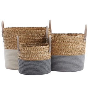 Maceta de Mimbre Tejida con Algas Marinas Naturales, Cubierta para Macetas, Plegable, Cesta de Almacenamiento para Cocina, Interior y Exterior - Product Image 1