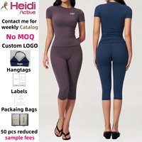 Atasan Olahraga Lengan Pendek Custom Logo Sport Wear Nude Sense Cloud-Soft, Legging Ketat Model Scrunch Butt, Set Yoga Fitness Olahraga