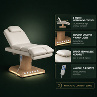 Table de soin électrique à 3 moteurs avec colonne en bois massif, hauteur réglable, pour salon, spa, tatouage, microblading et soins du visage