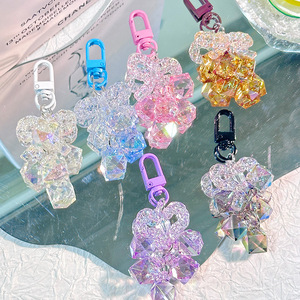 Trendy DIY Women Car Key Accessories Transparent Bow Charm Key Chain Acrylic Robot Pendant Keychain for Phone Decoration