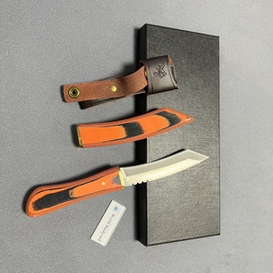Funda de mango de madera de color naranja y negro, 67 capas, hoja de acero de Damasco arqueada, hebilla de cinturón de PU, cuchillo de hoja fija de caza, funda de EVA - Product Image 2