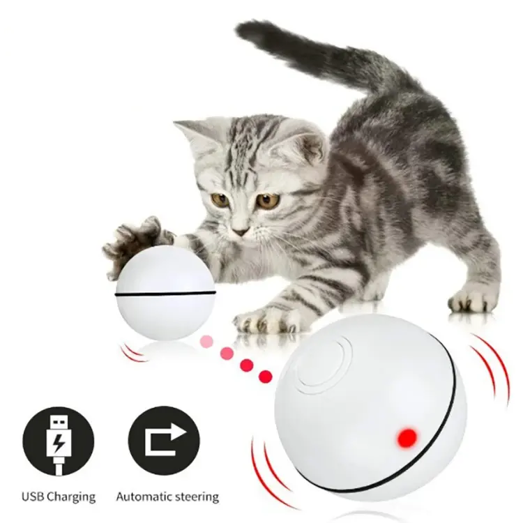 Brinquedos interativos inteligentes do gato Bola Bola rolante automática USB Recarregável LED Light Interactive Cat Toys