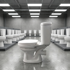 Inodoro de cerámica de dos piezas con cisterna y asiento de plástico, juego completo de WC con accesorios LLC - Product Image 1