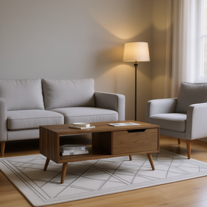 Engineered Wood Smoked Oak <b>Coffee</b> <b>Table</b> 39.4x19.5x16.9 Inches <b>Midcentury</b> Modern Storage Living Room Furniture - Product Image 2