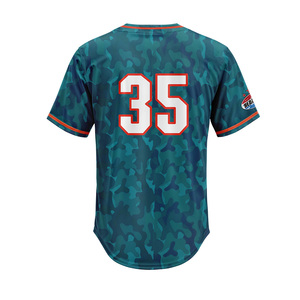 Men Women Quick Dry Polyester <b>Camo</b> Baseball Jersey All Over Sublimation Print Red Piping Short Sleeve Button Up Softball Tee - Product Image 4