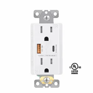 FTR15QC American standard quick charge Pd 36W 3.0 Pd 3.0 Usb multi wall socket Usb Type c port wall socket with Usb quick charge