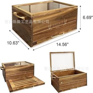 Wooden Bread Box Solid Wood Storage <b>Container</b> With <b>Glass</b> Lid For Kitchen Bakery Use - Product Image 3