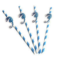 Lot de pailles décoratives à rayures tropicales pour Luau, fournitures pour fête à la piscine hawaïenne, en papier pour fête