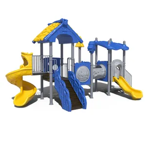 Playhouse de aço para crianças, playground ao ar livre, balanço de fibra de vidro galvanizado, corrediça de plástico, placa PE