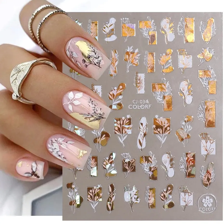 Iridescent Leaves Sliders For Nails 3d Metal Flowers Adhesive Nail Stickers Slider Animal Planet Nail Art Decoration Decals