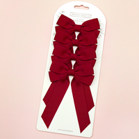Lot de 4 barrettes à cheveux en velours Gordon Factory, nœuds longs bordeaux, avec carte, accessoires pour cheveux, nœuds rouges