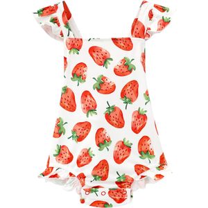Combinaison bébé fille personnalisée, imprimé fraises, volants, sans manches, tenue d'été, viscose coton respirant - Product Image 1