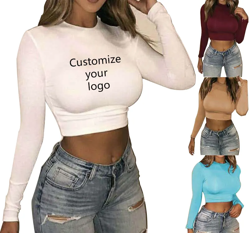 T-shirt a maniche lunghe con Logo personalizzato canotta corta da donna