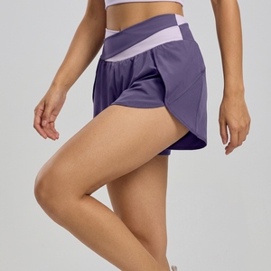 Pantalones Cortos Deportivos 2 en 1 para Mujer, Ajuste Holgado, Cintura Alta Cruzada, Anti-fricción, con Bolsillo Interior, para Yoga, Running, Gimnasio, Entrenamiento, Venta al por Mayor - Product Image 3