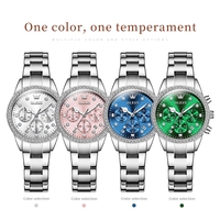 OLEVS Montre Femme Vente Chaude Cadran Vert Acier Inoxydable Montre-Bracelet de Luxe à Quartz Tendance pour Femmes Affaires