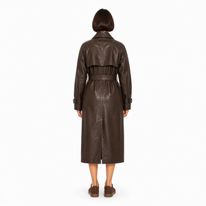 Manteau <span class=keywords><strong>trench</strong></span> <span class=keywords><strong>en</strong></span> PU pour femme, personnalisable OEM, long, coupe-vent, chaud, double boutonnage, <span class=keywords><strong>à</strong></span> revers, décontracté, pour automne-hiver - Product Image 2