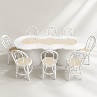 Table de fête pour enfants en rotin naturel, forme cacahuète, 8 places, intérieur/extérieur, blanc pastel, mobilier pour événements d'enfants, pour salle de jeux