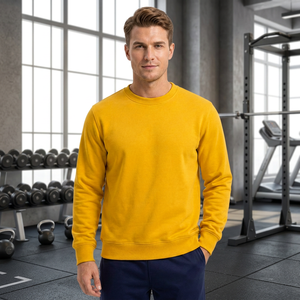 Sweat-shirt à col rond en molleton 100% coton respirant AERO pour homme, jaune uni, 360g, logo sur le devant, manches classiques, automne - Product Image 4