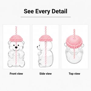 Offre Spéciale – Nouvelle Bouteille d'Eau en Verre Transparent en Forme d'Ours Mignon avec Couvercle en Silicone et Paille pour la Maison et la Restauration - Product Image 2