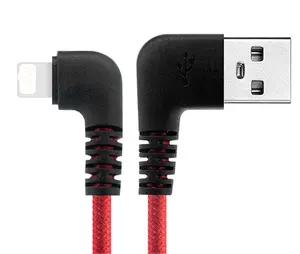 Grosir tahan lama tinggi kabel usb kepang nilon pengisian super cepat siku 90 derajat usb ke 8pin garis usb untuk pengisian iphone