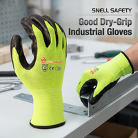Gants de travail légers EN388 SNELL enduits de nitrile, doublure en polyester vert vif, résistants à l'huile, gants de protection pour la construction
