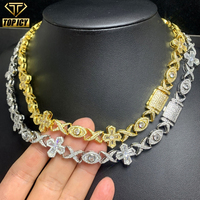 Collier Hip Hop Massif pour Homme en Laiton Plaqué Or 18K, Serti de Zircone Cubique, avec Maillons Entrelacés, Motifs Croix, Œil et Nœud X