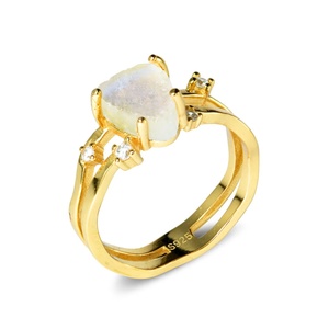 925 Sterling Silver Rose Gold Raw <b>Stone</b> Ring Unique Crystal Engagement Jewelry Birthday Anniversary Christmas Gift for Women - Product Image 2