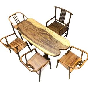Tavolo da pranzo in legno massello di legno massello del ristorante della mobilia domestica rustica di legno grezzo di progettazione naturale