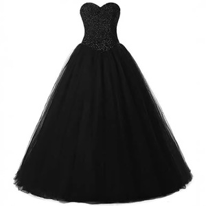 Strapless Ball Gown Prom Dress Floor Length Black Taffeta Wedding Party Dress Adult Women's Formal Evening Gown - Product Image 1