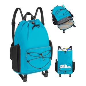 Sac de natation OEM anti-sable pour piscine, sac à dos de plage à cordon avec poche humide amovible et sangle de compression inférieure pour tapis de plage - Product Image 1