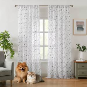 Элегантные тюлевые шторы с вышивкой и цветочным узором, мягкие, рассеивающие свет, комплект из 2 предметов, декоративные прозрачные занавески с цветочным принтом - Product Image 1