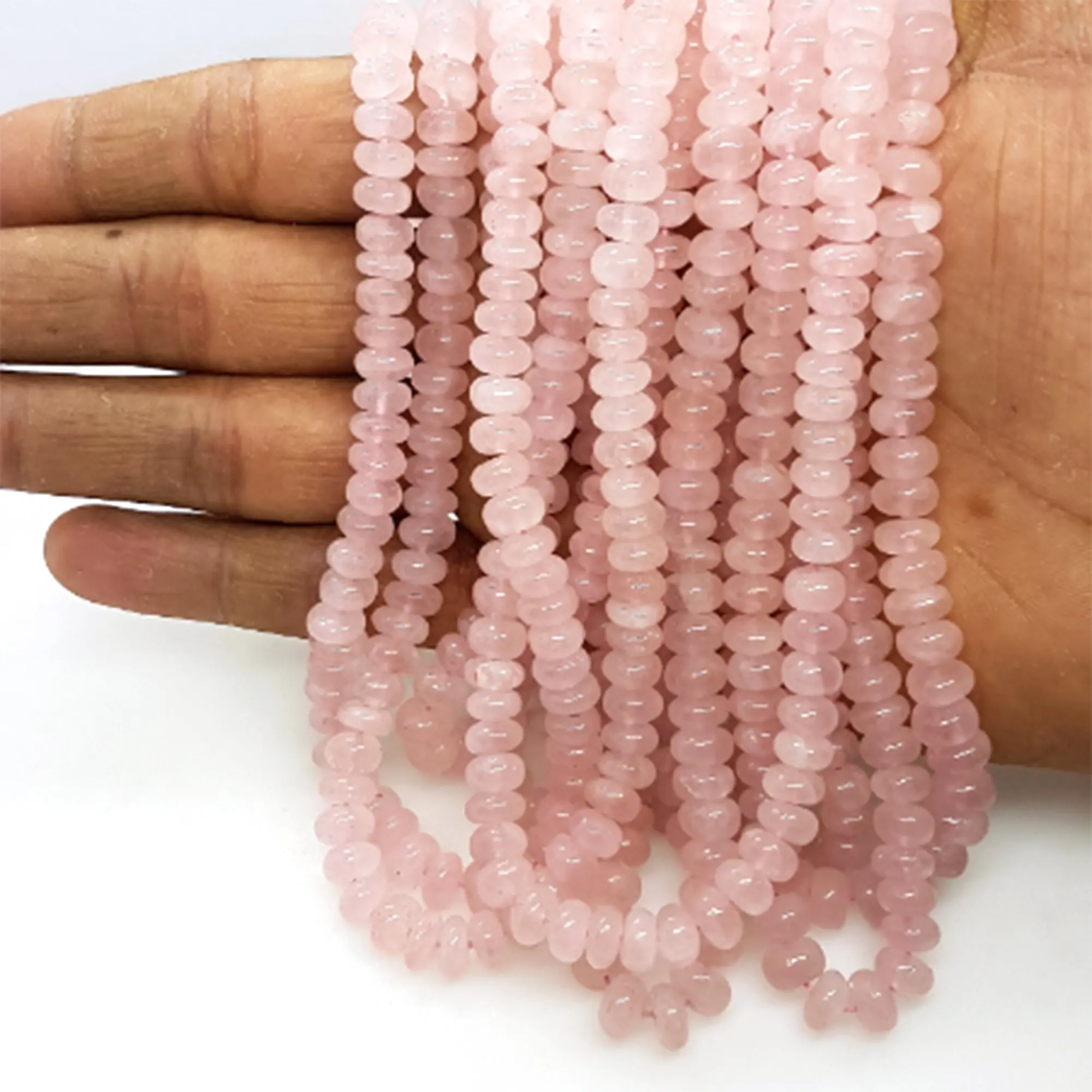 Fio de contas de quartzo rosa natural, liso, cura, rosa, contas de pedra preciosa para colar