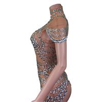 Combinaison Sexy Transparente en Strass pour Femme, Tenue de Scène Exotique, Justaucorps de Danse Stripper, Festival et Soirée Club