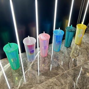 Double-layer Gradient <strong>Plastic</strong> Straw <strong>Cup</strong> Cross-border Portable Large Capacity 710ml Grip-style Eco-friendly Outdoor Use - Product Image 2