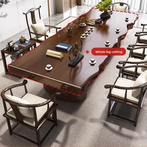 Table à thé multifonctionnelle en bois massif, style chinois, grand plateau, ensemble théière et chaises pour la maison, le bureau et le salon, utilisation en salle de thé Zen - Product Image 2