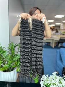 Vente en gros de haute qualité 100% cheveux humains vierges vietnamiens Remy tissage Double trame cuticule alignée vague profonde 10 pouces Bundle - Product Image 4