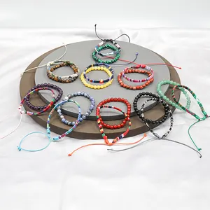 Risingmoon Surf-Armband Bohemian Kleurrijke Stone Verstelbare Gevlochten Charm Katoenen Touw Surf Armband Voor Vrouwen Sieraden