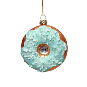 Versandfertige Hochwertige Glas-Donut Mehrfarbig 4-Farbig Bedruckte Weihnachts-Hängeornamente Feiertagsdekoration Geschenk - Product Image 5