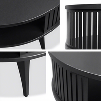 Table basse en bois ajourée sur mesure avec motif sculpté, base surélevée et design pratique pour le rangement, idéale pour le mobilier de salon