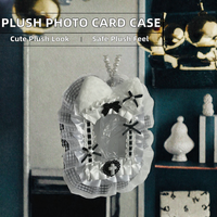 Protège-carte photo en peluche tissée avec dentelle, bord décoratif, porte-clés, étui pour badge, housse de protection pour cartes photo