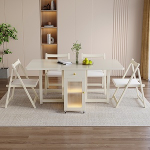 Meubles japonais économiseurs d'espace pour petites pièces, table à manger multifonctionnelle avec armoires, table à manger pliante et 4 chaises - Product Image 5