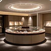 Vitrine de présentation de bijoux ronde personnalisée en verre avec éclairage LED pour magasin de détail