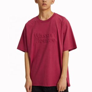 เสื้อยืดผ้าถักพิมพ์ลายตัวอักษรพิมพ์โลโก้ลายนูนทรงโอเวอร์ไซส์สำหรับผู้ชายผ้าฝ้าย100% ฤดูร้อนออกแบบได้ตามต้องการ - Product Image 1