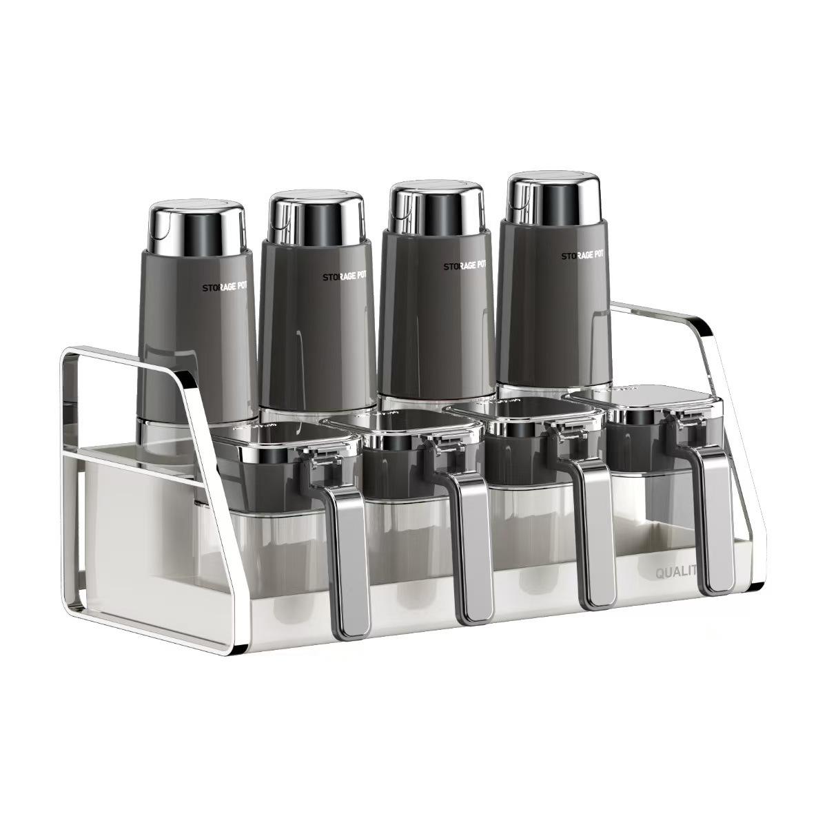 ชุดขวดน้ำมันปรุงรสและเครื่องปรุงรส [ชุด 9 ชิ้น - สีเทา]