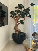 OH ARTS Bonsaï artificiel en pin résistant aux UV, décoration intérieure et extérieure, haute qualité, fait main, pot en fibre de verre, maison et jardin