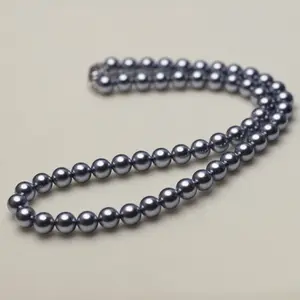 Wholesale women shell jewelry 8-9 mm AAA top quality perfect round silver gray mother of pearl necklace