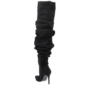 Colección de invierno tacón alto hasta la rodilla <span class=keywords><strong>botas</strong></span> de entrepierna para mujer Denim arrugado zapatos puntiagudos <span class=keywords><strong>botas</strong></span> de mujer - Product Image 5
