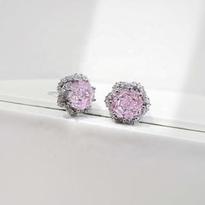 Pendientes de plata de ley 925 con circonita cúbica rosa y amarilla, joyería fina para niñas, pendientes de tuerca con piedra tallada en forma de rosa. - Product Image 4