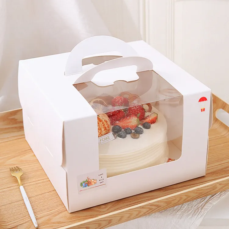 Factory Wholesale 15x15x3 14x10 23 Inch White Tall Bakery Pastry Cake Cookie Paperboard Packing Boxes with Handle and Window